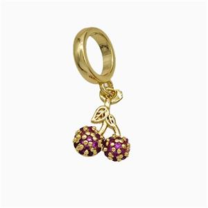 Copper Cherry Pendant Pave Zirconia Gold Plated, approx 8mm, 8mm dia