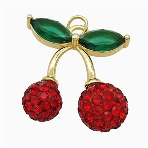 Copper Cherry Pendant Pave Rhinestone Gold Plated, approx 21-23mm