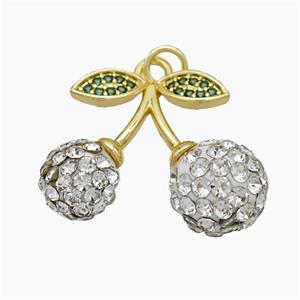 Copper Cherry Pendant Pave Rhinestone Gold Plated, approx 18-23mm