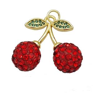 Copper Cherry Pendant Pave Rhinestone Gold Plated, approx 18-23mm