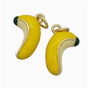 Copper Banana Pendant Yellow Enamel Gold Plated, approx 10-16mm