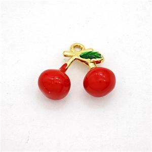 Copper Cherry Pendant Red Enamel Gold Plated, approx 11-14mm