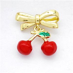 Copper Bowknot And Cherry Pendant Red Enamel Gold Plated, approx 11-15mm, 7-17mm