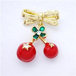 Copper Bowknot And Cherry Pendant Red Enamel Gold Plated, approx 16-18mm, 7-17mm