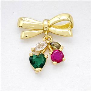 Copper Bowknot And Cherry Pendant Pave Zirconia Gold Plated, approx 8-10mm, 7-17mm