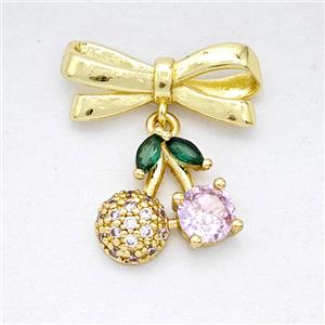 Copper Bowknot And Cherry Pendant Pave Zirconia Gold Plated, approx 10-12mm, 7-17mm