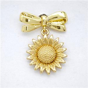 Copper Bowknot And Sunflower Pendant Pave Zirconia Gold Plated, approx 15mm, 7-17mm