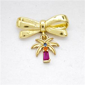 Copper Bowknot And Coconut Tree Pendant Pave Zirconia Gold Plated, approx 8mm, 7-17mm