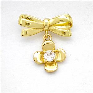 Copper Bowknot And Flower Pendant Pave Zirconia Gold Plated, approx 10mm, 7-17mm
