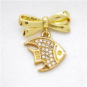 Copper Bowknot And Fish Pendant Pave Zirconia Gold Plated, approx 12mm, 7-17mm