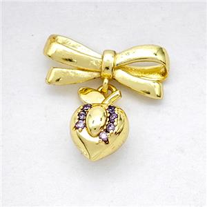Copper Bowknot And Cherry Pendant Pave Zirconia Gold Plated, approx 8-12mm, 7-17mm