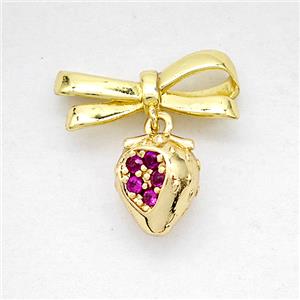 Copper Bowknot And Strawberry Pendant Pave Zirconia Gold Plated, approx 8-10mm, 7-17mm