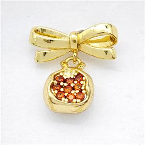 Copper Bowknot And Pomegranate Pendant Pave Zirconia Gold Plated, approx 10mm, 7-17mm