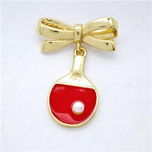 Copper Bowknot And Table Tennis Rackets Pendant Red Enamel Gold Plated, approx 11-15mm, 7-17mm