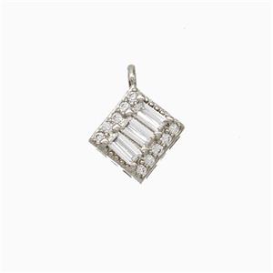 Copper Square Pendant Pave Zirconia Platinum Plated, approx 6-6.5mm