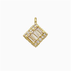 Copper Square Pendant Pave Zirconia Gold Plated, approx 6-6.5mm