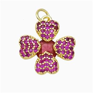 Copper Clover Pendant Pave Zirconia Gold Plated, approx 16mm