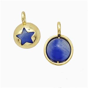 Copper Pendant Pave Blue Dye Jade Star Gold Plated, approx 10mm