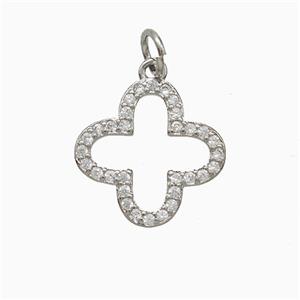 Copper Clover Pendant Pave Zirconia Platinum Plated, approx 15mm