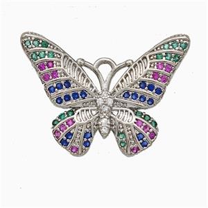 Copper Butterfly Pendant Pave Zirconia Platinum Plated, approx 16-23mm