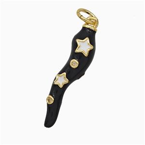 Copper Chili Pendant Black Enamel Star Gold Plated, approx 6-21mm