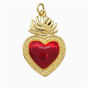 Copper Heart Pendant Red Painted Gold Plated, approx 20-27mm