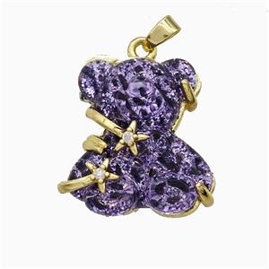 Purple Resin Bear Pendant Copper Star Pave Zirconia Gold Plated, approx 20mm