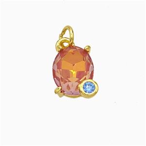 Orange Crystal Glass Oval Pendant Copper Gold Plated, approx 8-10mm