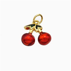 Copper Cherry Pendant Red Painted Gold Plated, approx 10-13mm