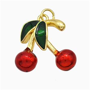 Copper Cherry Pendant Red Painted Gold Plated, approx 16-18mm