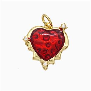 Copper Heart Pendant Red Painted Gold Plated, approx 15mm