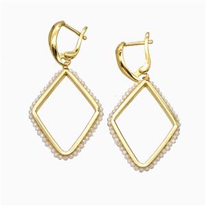 Copper Latchback Earrings Rhombus Crystal Glass Wire Wrapped Gold Plated, approx 26-36mm, 14-18mm