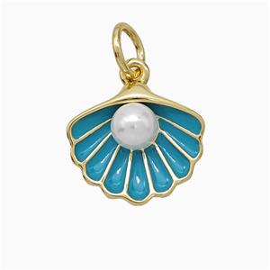 Enamel Copper Pendant Pave Resin pearlized, Gold Plated, approx 12-14mm