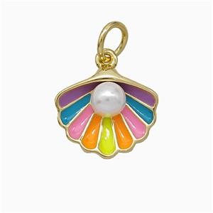 Enamel Copper Pendant Pave Resin pearlized, Gold Plated, approx 12-14mm