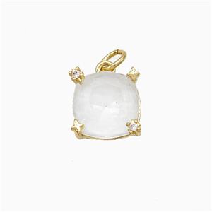 White Crystal Glass Square Pendant Copper Gold Plated, approx 10mm