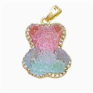 Resin Bear Copper Pendant Pave Zirconia Gold Plated, approx 13-18mm