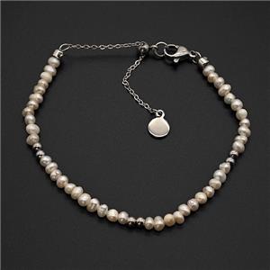 White Pearl Bracelet Copper Platinum Plated, approx 3.5mm, 14-20cm length