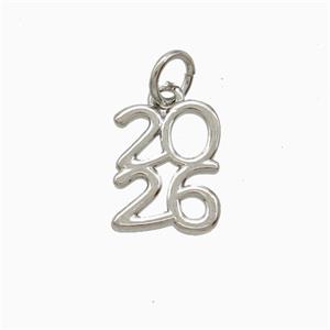 Copper 2026 Pendant Platinum Plated, approx 9-11.5mm