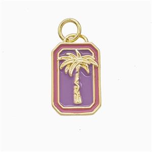 Coconut Tree Charms Copper Palm Pendant Lavender Enamel Gold Plated, approx 10-15mm