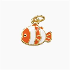 Copper Fish Pendant White Orange Enamel Gold Plated, approx 9-12.5mm