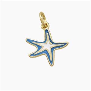Copper Starfish Pendant White Blue Enamel Gold Plated, approx 13mm