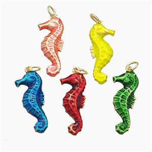 Copper Seahorse Pendant Painted Gold Plated Mixed, approx 10-24mm