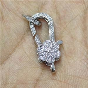 Copper Lobster Clasp Micropave Zirconia Platinum Plated, approx 10-28mm