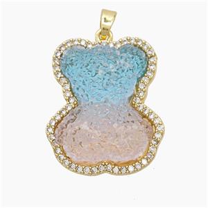 Dichromatic Resin Bear Copper Pendant Pave Zirconia Gold Plated, approx 22-26mm