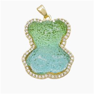 Dichromatic Resin Bear Copper Pendant Pave Zirconia Gold Plated, approx 22-26mm