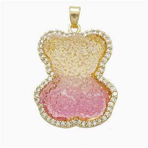 Dichromatic Resin Bear Copper Pendant Pave Zirconia Gold Plated, approx 22-26mm