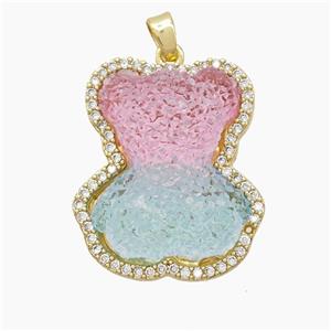 Dichromatic Resin Bear Copper Pendant Pave Zirconia Gold Plated, approx 22-26mm