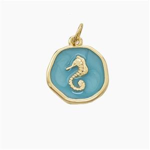 Copper Seahorse Pendant Green Enamel Gold Plated, approx 13-14mm