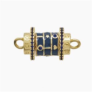 Copper Tube Connector Pave Zirconia Blue Enamel Gold Plated, approx 12-25mm