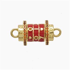 Copper Tube Connector Pave Zirconia Red Enamel Gold Plated, approx 12-25mm